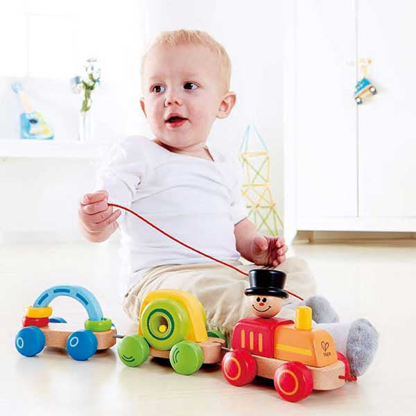 Baby with Train Pull Toy